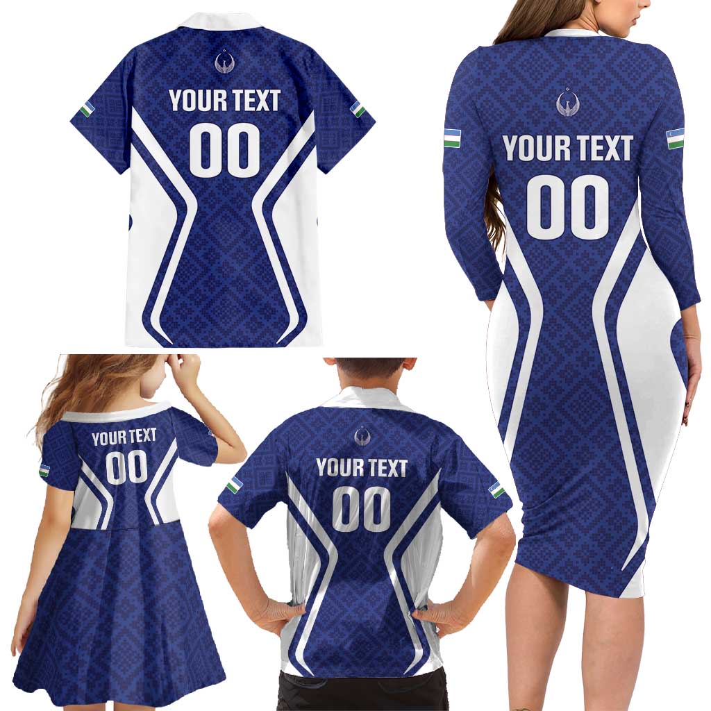 Custom Football Uzbekistan Family Matching Long Sleeve Bodycon Dress and Hawaiian Shirt Milliy Jamoa Blue Version - Wonder Print Shop