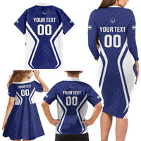Custom Football Uzbekistan Family Matching Long Sleeve Bodycon Dress and Hawaiian Shirt Milliy Jamoa Blue Version - Wonder Print Shop