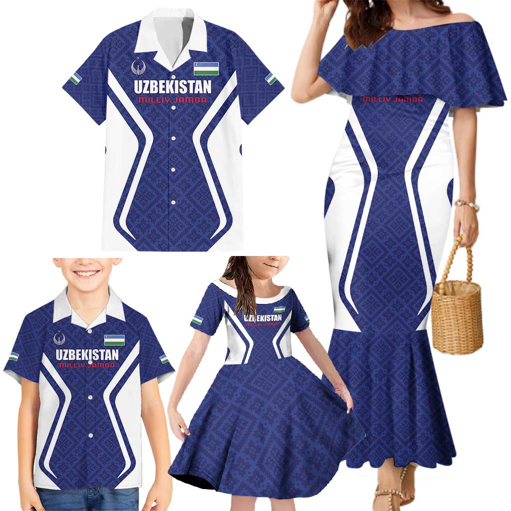 Custom Football Uzbekistan Family Matching Mermaid Dress and Hawaiian Shirt Milliy Jamoa Blue Version - Wonder Print Shop
