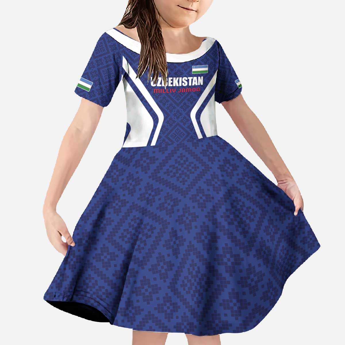 Custom Football Uzbekistan Family Matching Off The Shoulder Long Sleeve Dress and Hawaiian Shirt Milliy Jamoa Blue Version - Wonder Print Shop