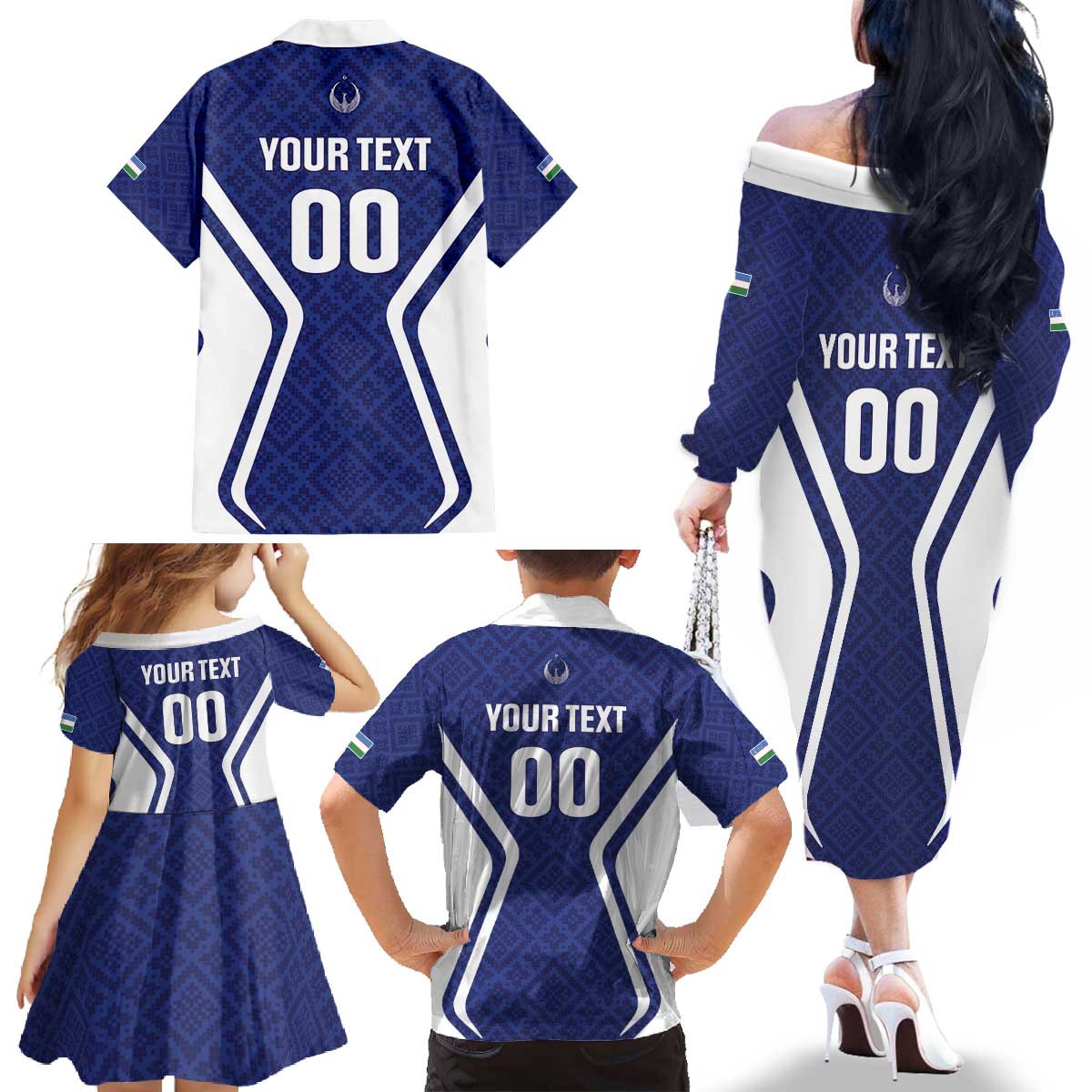 Custom Football Uzbekistan Family Matching Off The Shoulder Long Sleeve Dress and Hawaiian Shirt Milliy Jamoa Blue Version - Wonder Print Shop