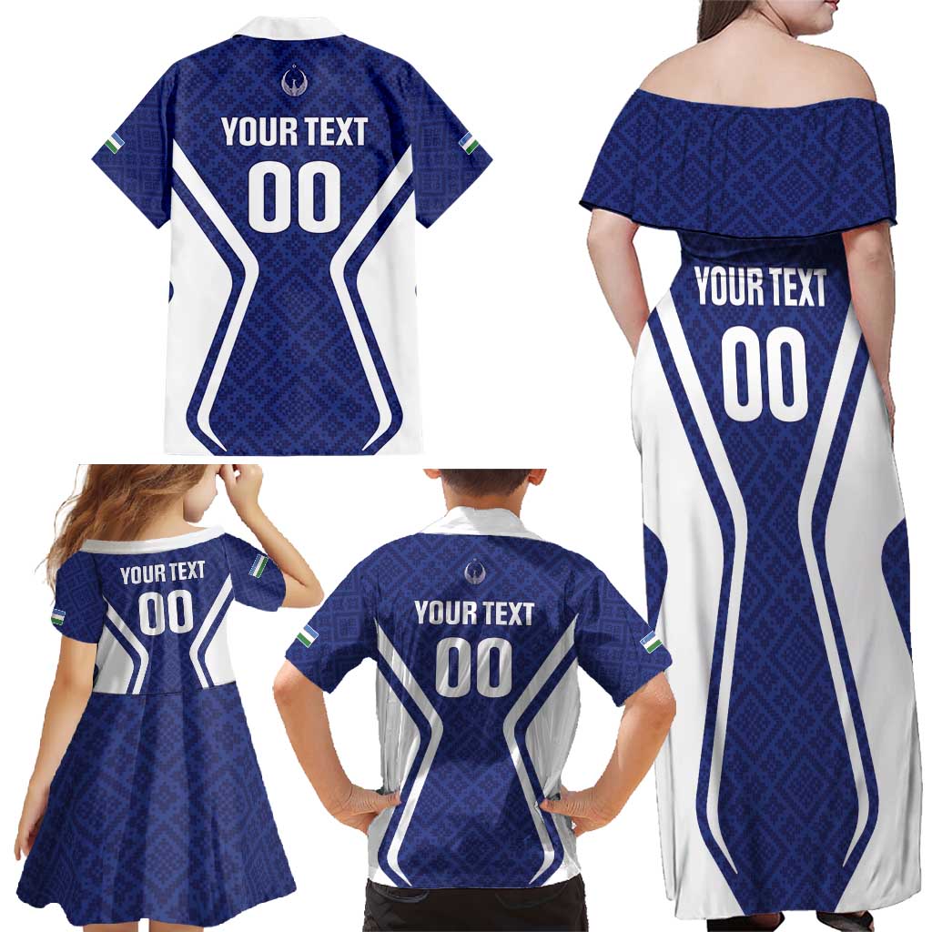 Custom Football Uzbekistan Family Matching Off Shoulder Maxi Dress and Hawaiian Shirt Milliy Jamoa Blue Version - Wonder Print Shop