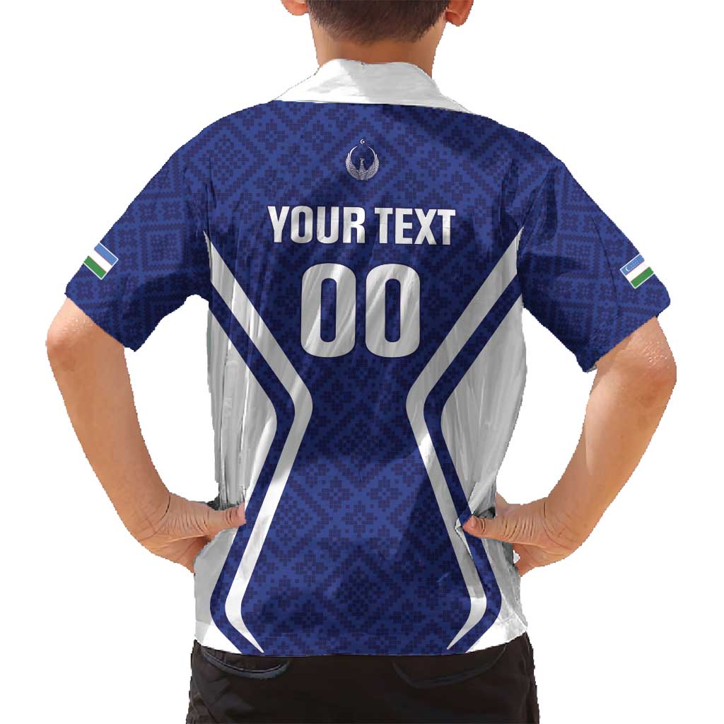 Custom Football Uzbekistan Family Matching Off Shoulder Short Dress and Hawaiian Shirt Milliy Jamoa Blue Version - Wonder Print Shop