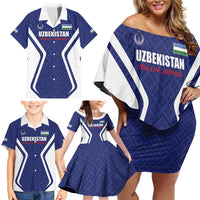 Custom Football Uzbekistan Family Matching Off Shoulder Short Dress and Hawaiian Shirt Milliy Jamoa Blue Version - Wonder Print Shop