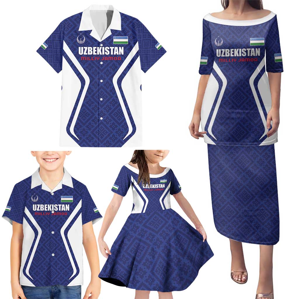 Custom Football Uzbekistan Family Matching Puletasi and Hawaiian Shirt Milliy Jamoa Blue Version - Wonder Print Shop
