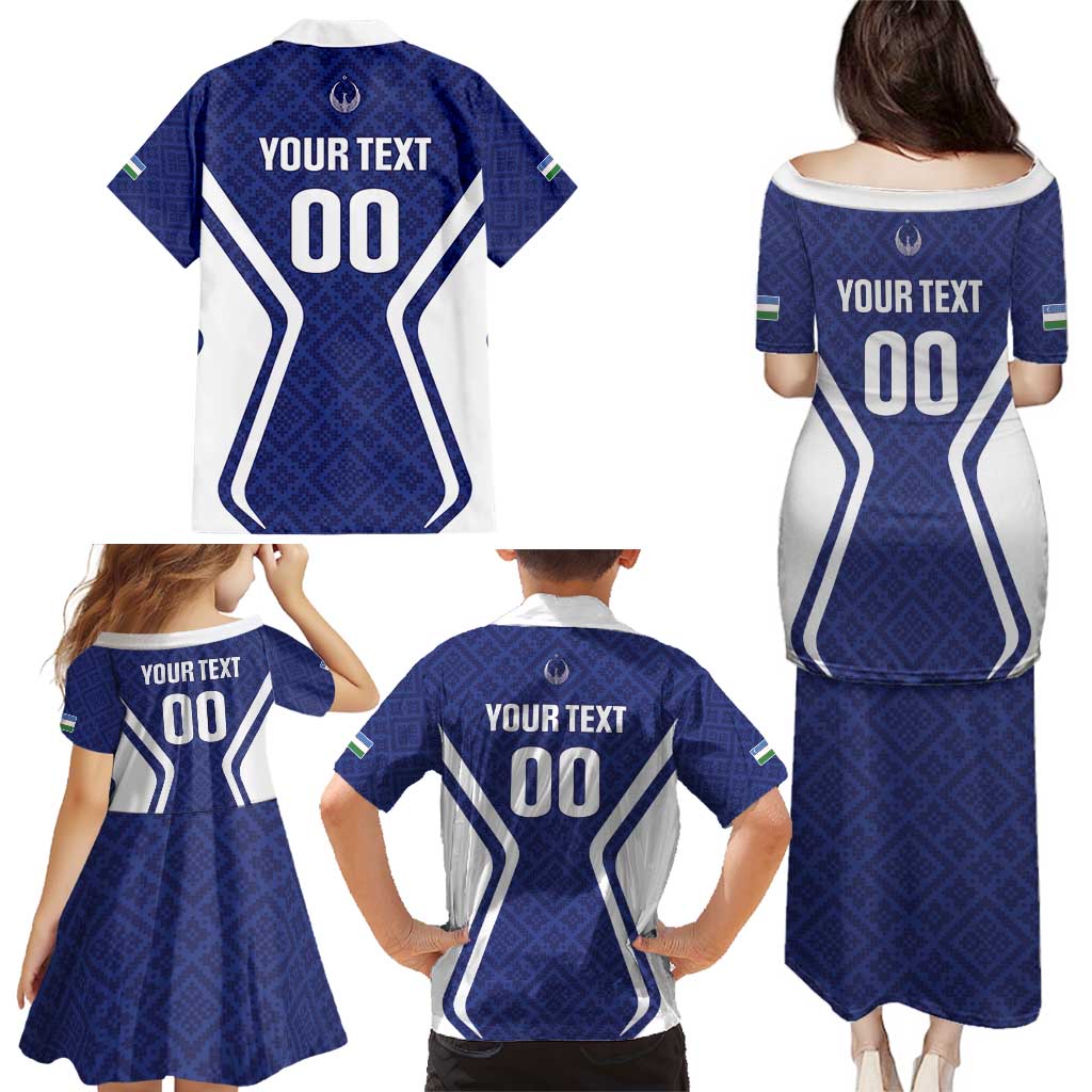 Custom Football Uzbekistan Family Matching Puletasi and Hawaiian Shirt Milliy Jamoa Blue Version - Wonder Print Shop