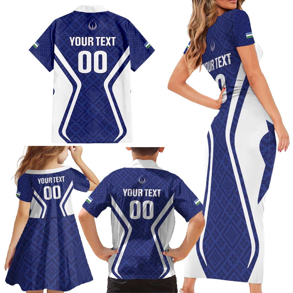 Custom Football Uzbekistan Family Matching Short Sleeve Bodycon Dress and Hawaiian Shirt Milliy Jamoa Blue Version - Wonder Print Shop