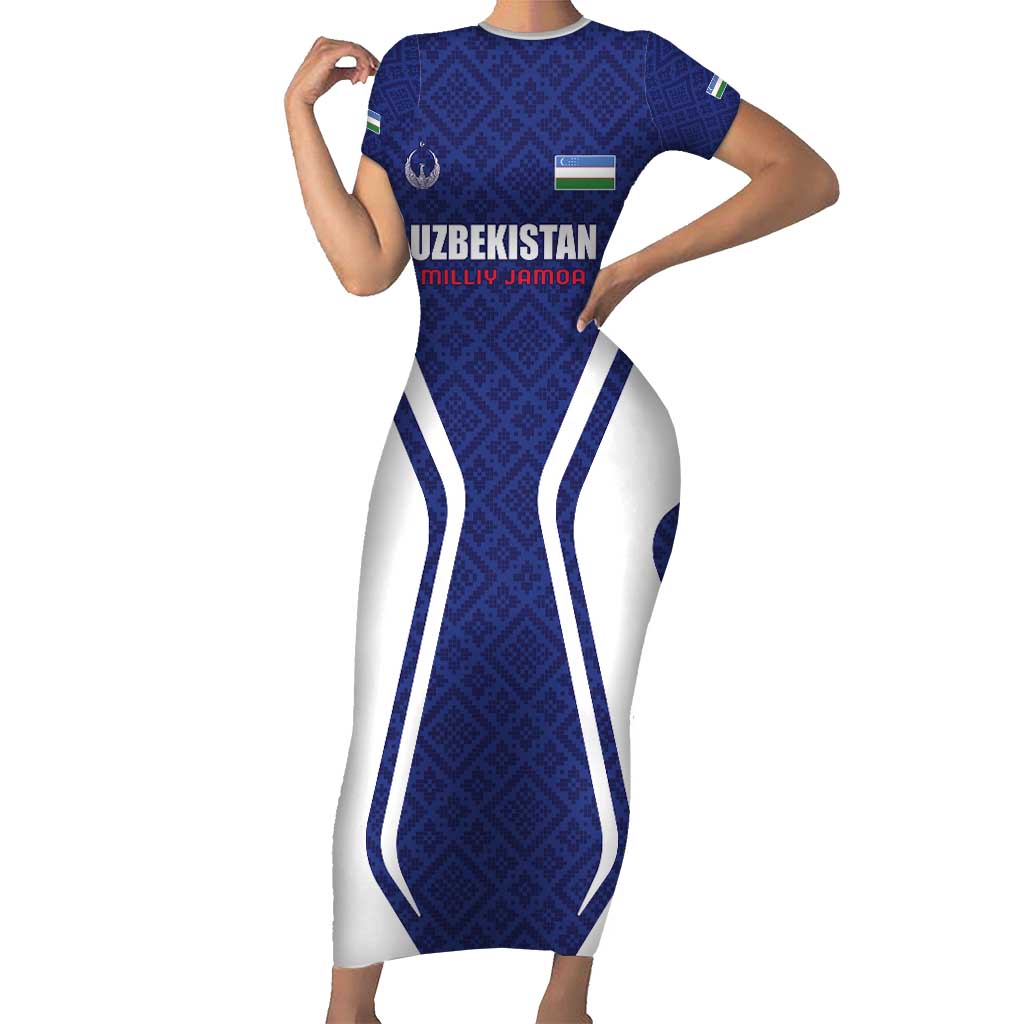 Custom Football Uzbekistan Family Matching Short Sleeve Bodycon Dress and Hawaiian Shirt Milliy Jamoa Blue Version - Wonder Print Shop