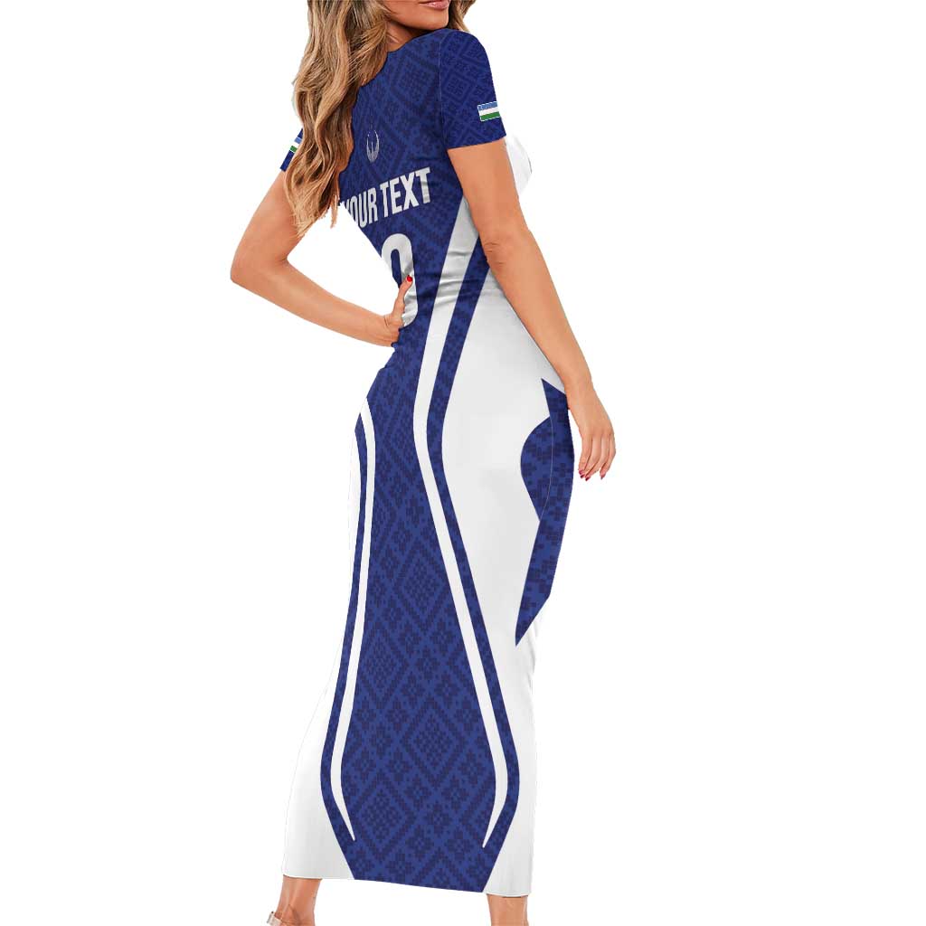 Custom Football Uzbekistan Family Matching Short Sleeve Bodycon Dress and Hawaiian Shirt Milliy Jamoa Blue Version - Wonder Print Shop