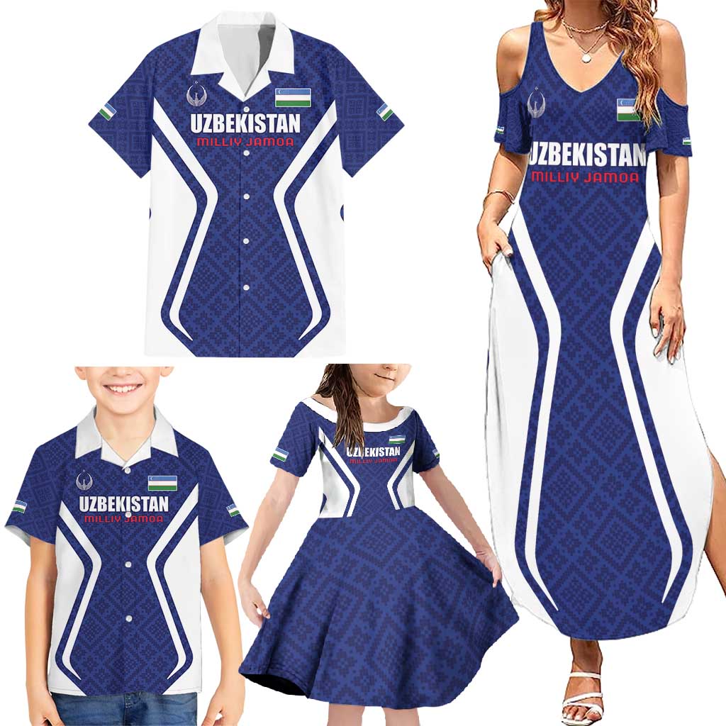 Custom Football Uzbekistan Family Matching Summer Maxi Dress and Hawaiian Shirt Milliy Jamoa Blue Version - Wonder Print Shop