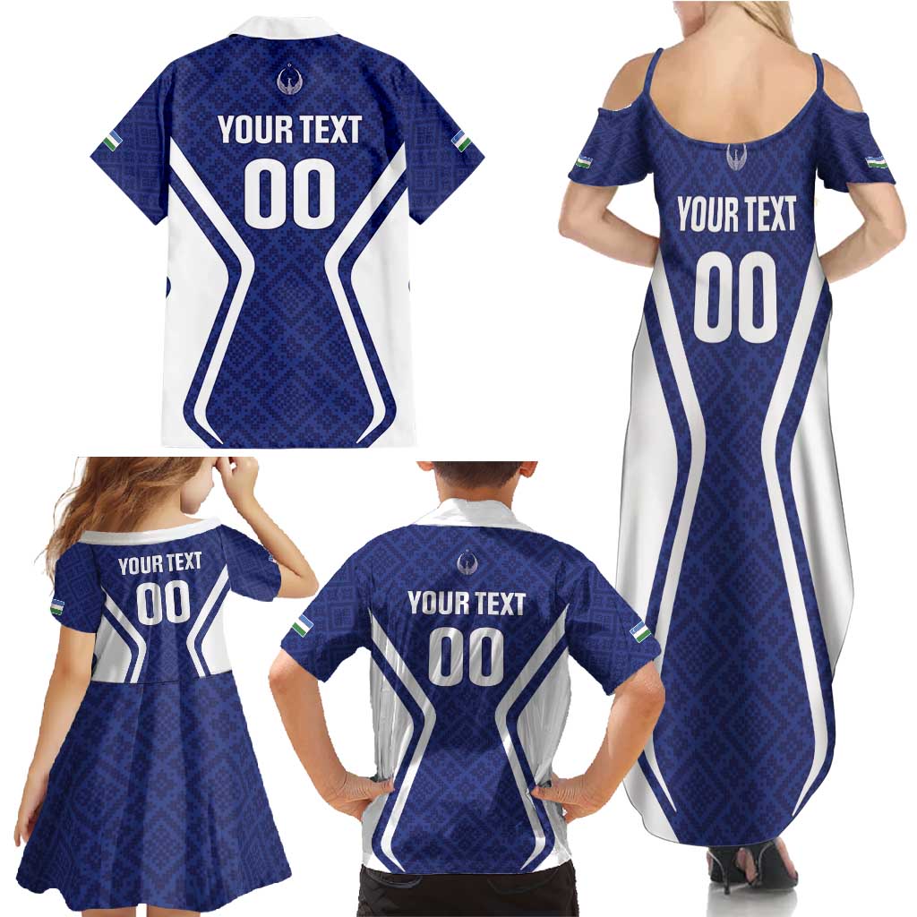 Custom Football Uzbekistan Family Matching Summer Maxi Dress and Hawaiian Shirt Milliy Jamoa Blue Version - Wonder Print Shop