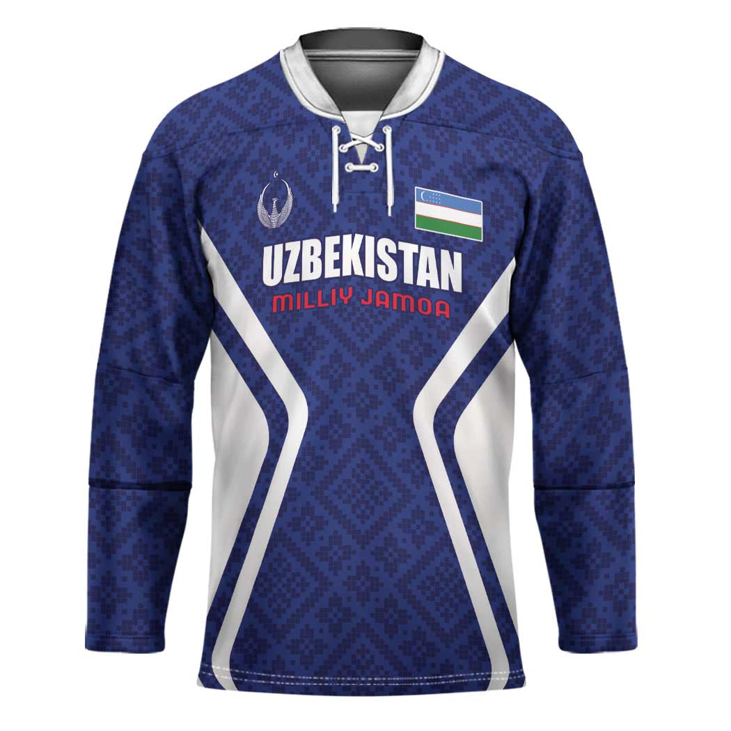 Custom Football Uzbekistan Hockey Jersey Milliy Jamoa Blue Version - Wonder Print Shop