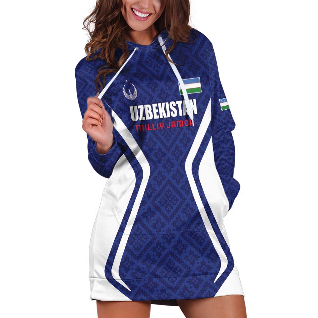 Custom Football Uzbekistan Hoodie Dress Milliy Jamoa Blue Version - Wonder Print Shop