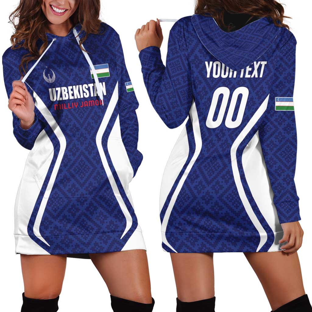 Custom Football Uzbekistan Hoodie Dress Milliy Jamoa Blue Version - Wonder Print Shop