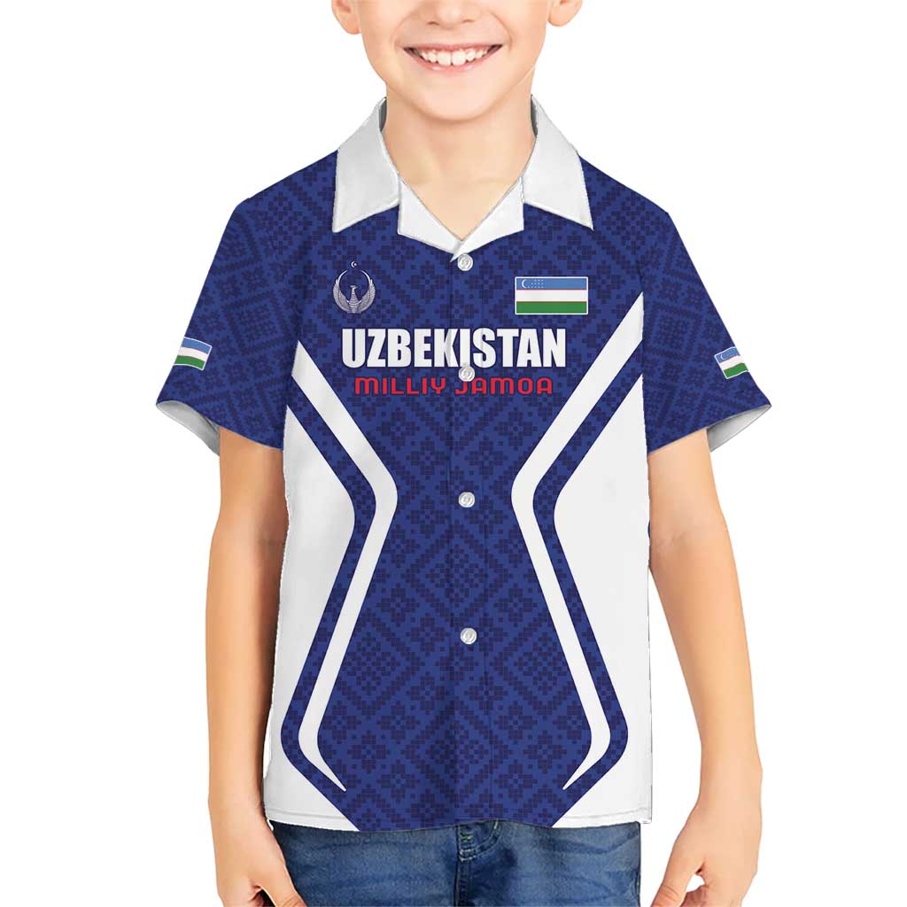 Custom Football Uzbekistan Kid Hawaiian Shirt Milliy Jamoa Blue Version - Wonder Print Shop