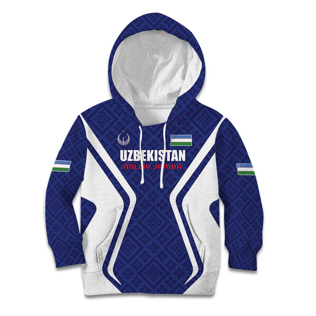 Custom Football Uzbekistan Kid Hoodie Milliy Jamoa Blue Version - Wonder Print Shop