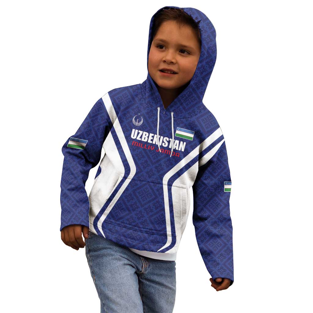 Custom Football Uzbekistan Kid Hoodie Milliy Jamoa Blue Version - Wonder Print Shop
