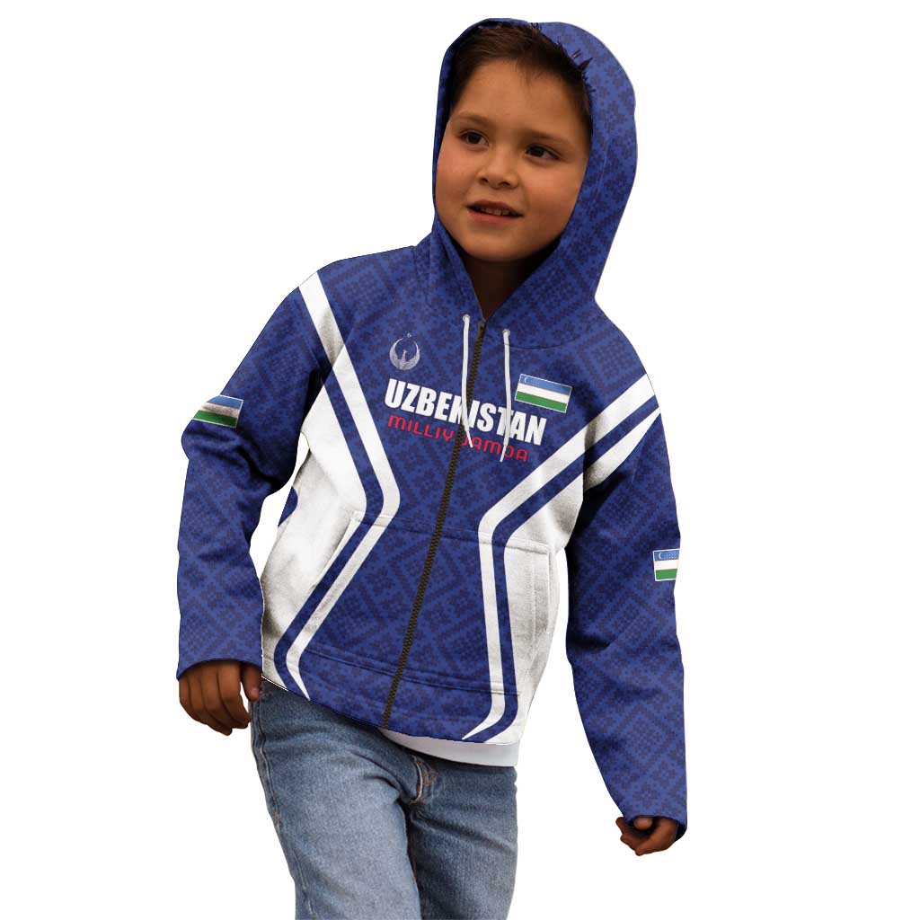 Custom Football Uzbekistan Kid Hoodie Milliy Jamoa Blue Version - Wonder Print Shop