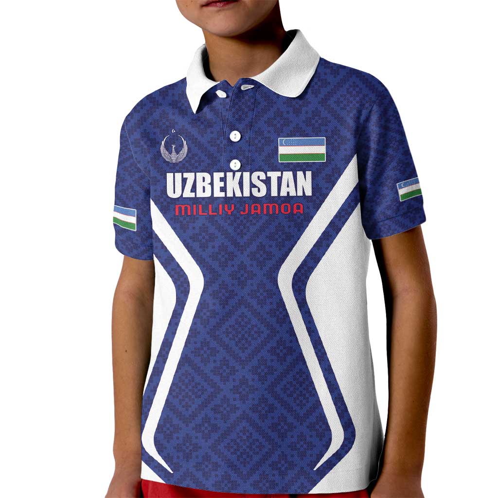 Custom Football Uzbekistan Kid Polo Shirt Milliy Jamoa Blue Version - Wonder Print Shop