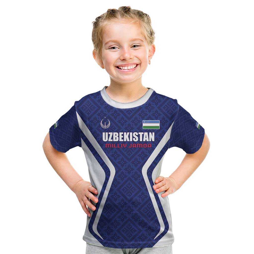 Custom Football Uzbekistan Kid T Shirt Milliy Jamoa Blue Version - Wonder Print Shop
