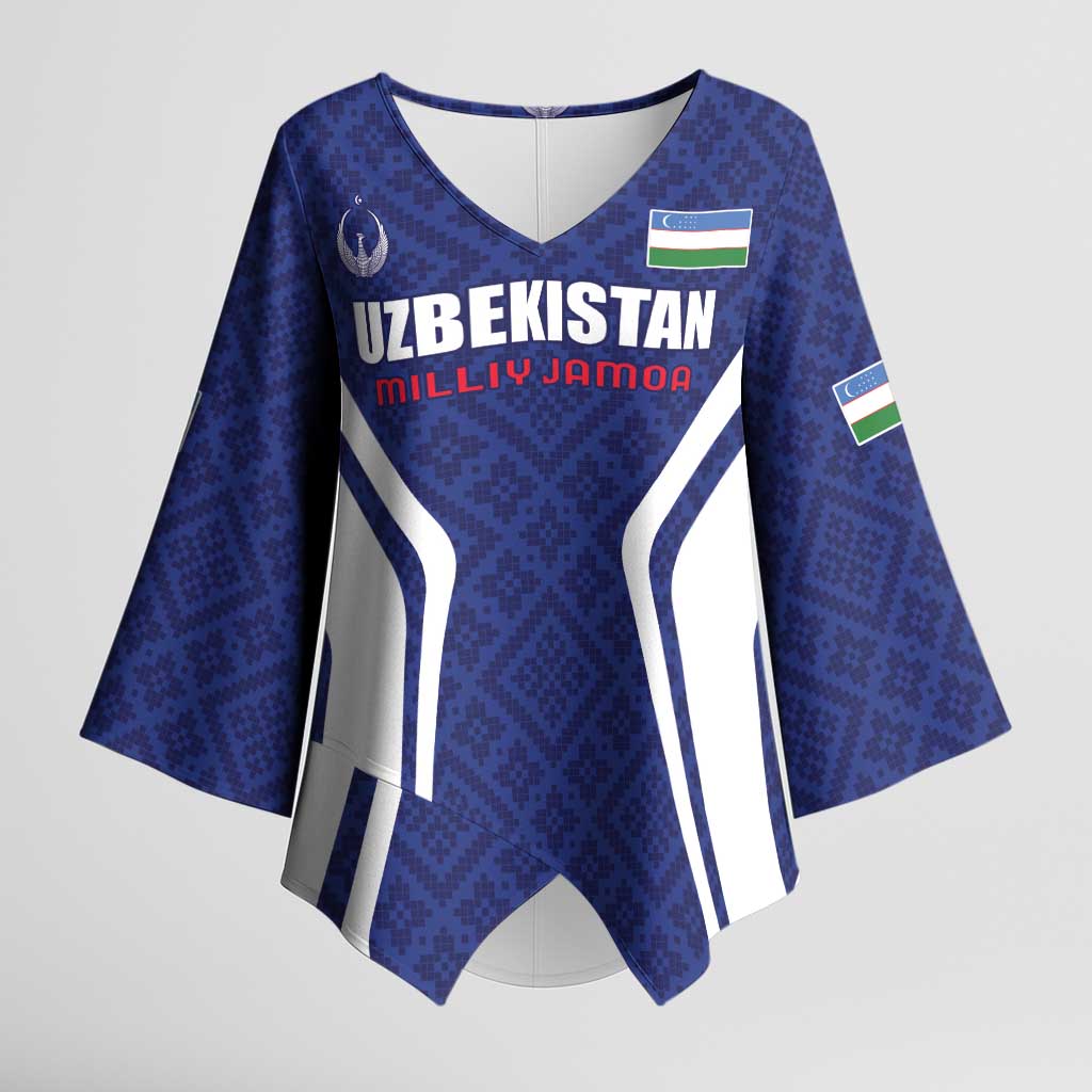 Custom Football Uzbekistan Kimono Sleeve Blouse Milliy Jamoa Blue Version - Wonder Print Shop