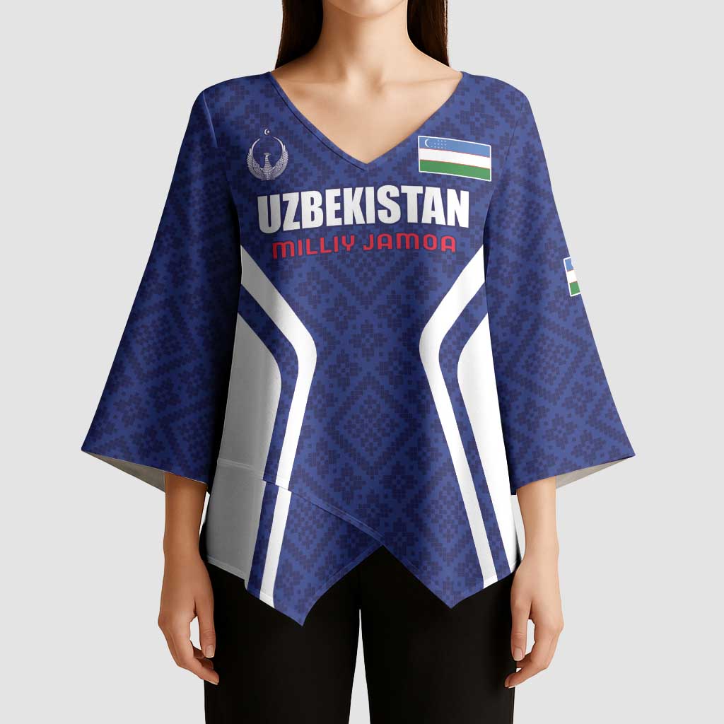Custom Football Uzbekistan Kimono Sleeve Blouse Milliy Jamoa Blue Version - Wonder Print Shop