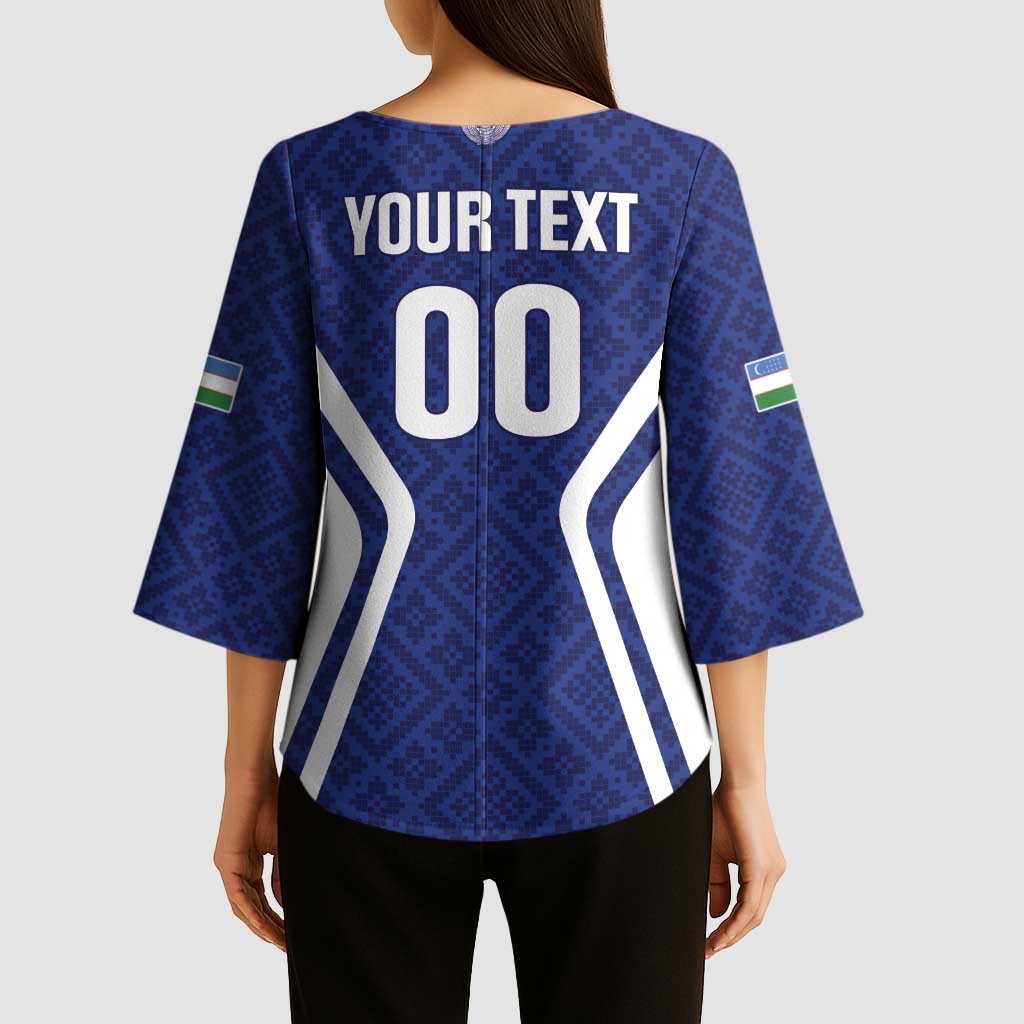 Custom Football Uzbekistan Kimono Sleeve Blouse Milliy Jamoa Blue Version - Wonder Print Shop