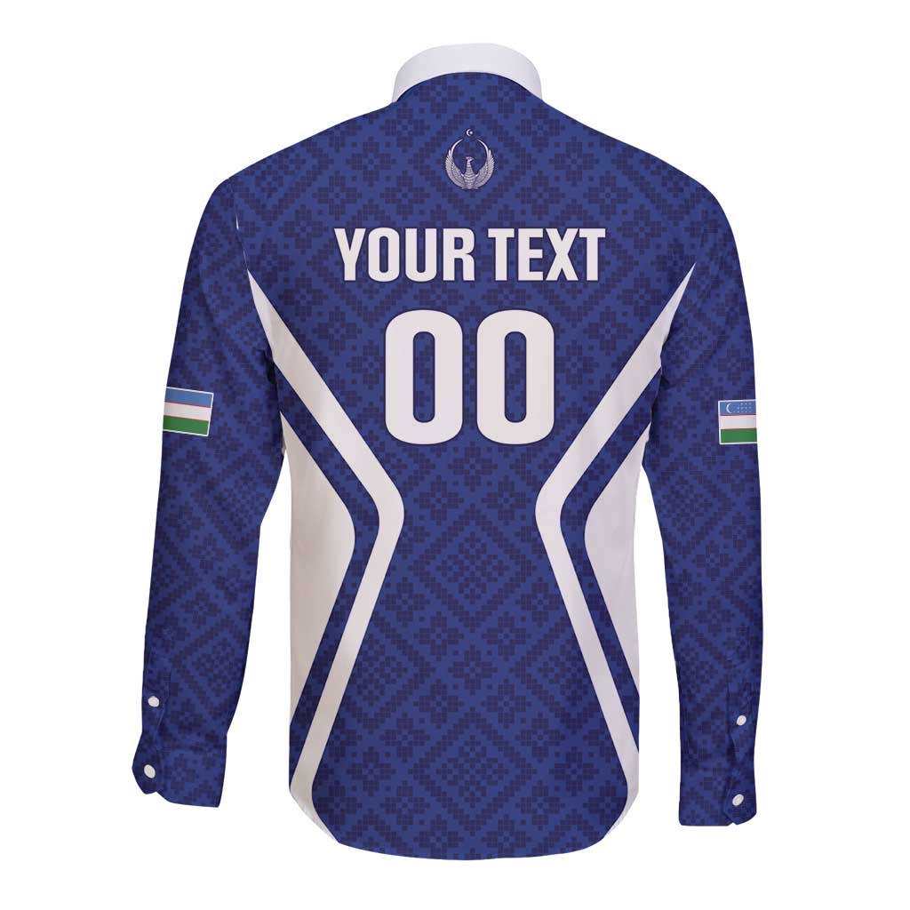 Custom Football Uzbekistan Long Sleeve Button Shirt Milliy Jamoa Blue Version - Wonder Print Shop