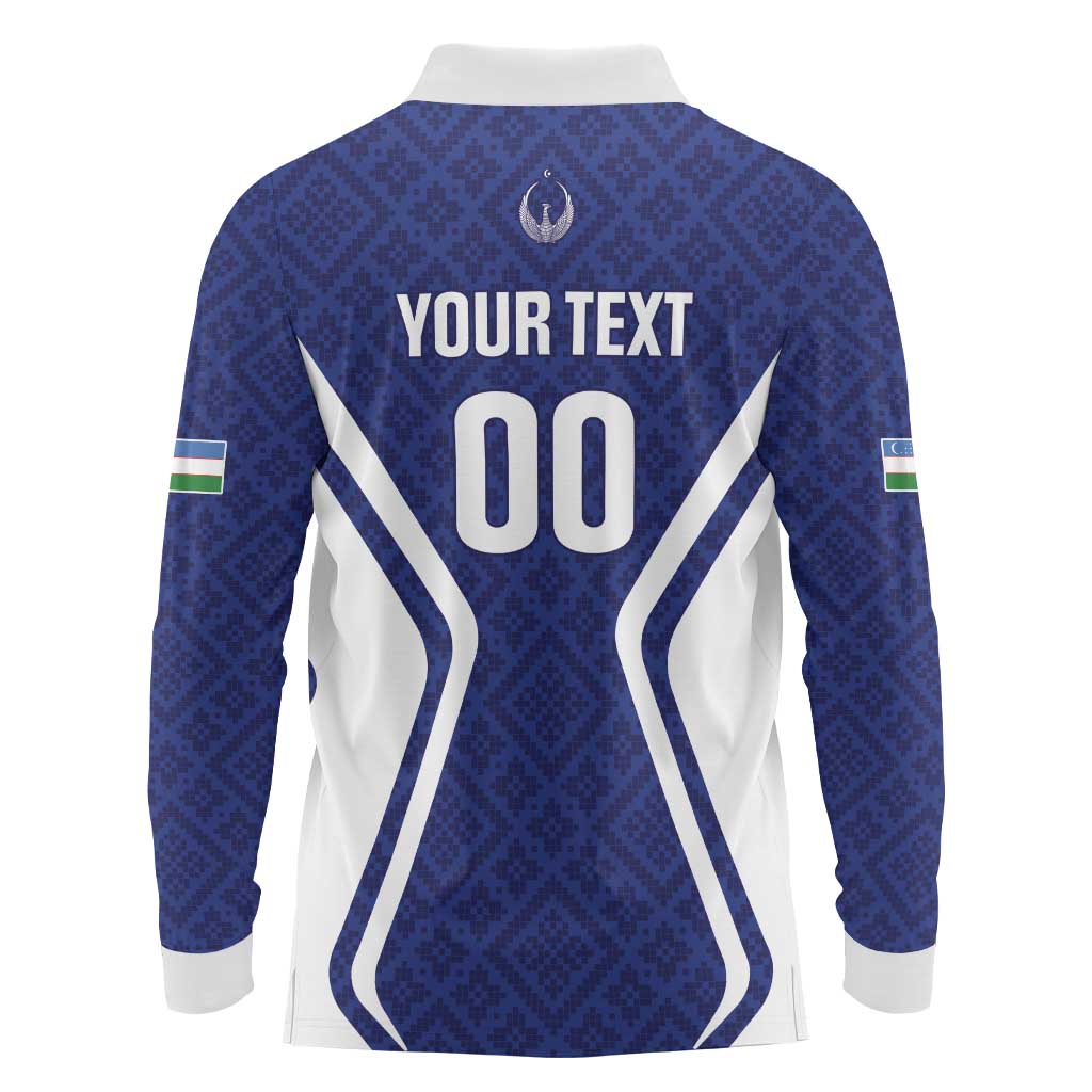Custom Football Uzbekistan Long Sleeve Polo Shirt Milliy Jamoa Blue Version - Wonder Print Shop