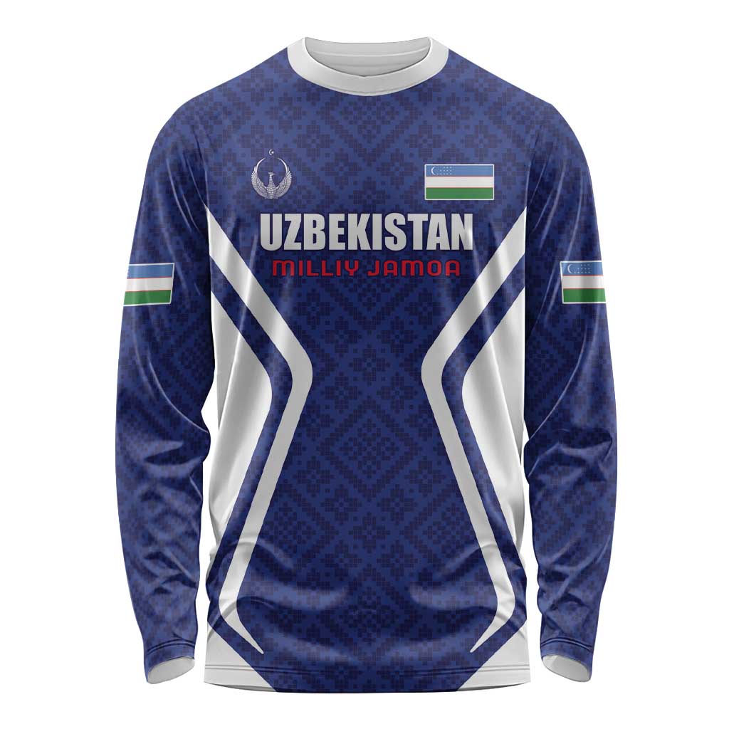 Custom Football Uzbekistan Long Sleeve Shirt Milliy Jamoa Blue Version - Wonder Print Shop
