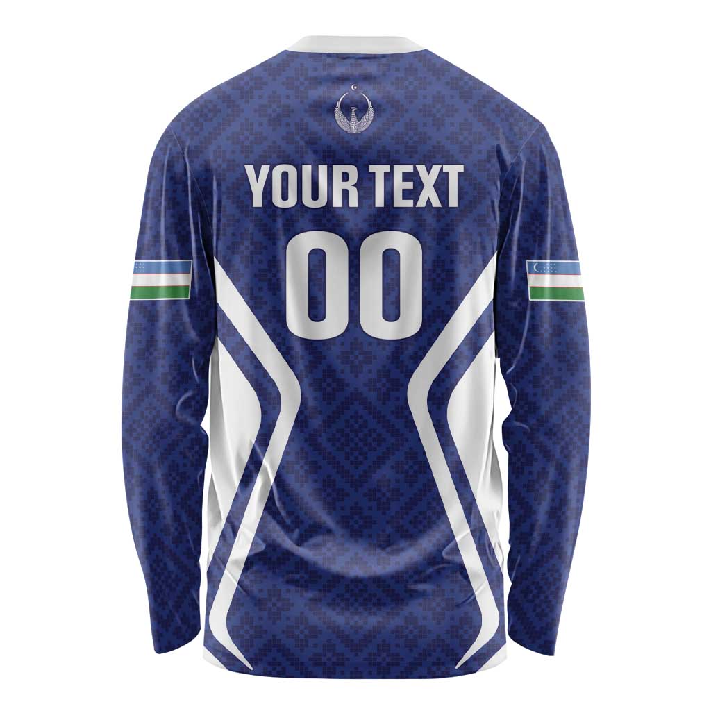 Custom Football Uzbekistan Long Sleeve Shirt Milliy Jamoa Blue Version - Wonder Print Shop