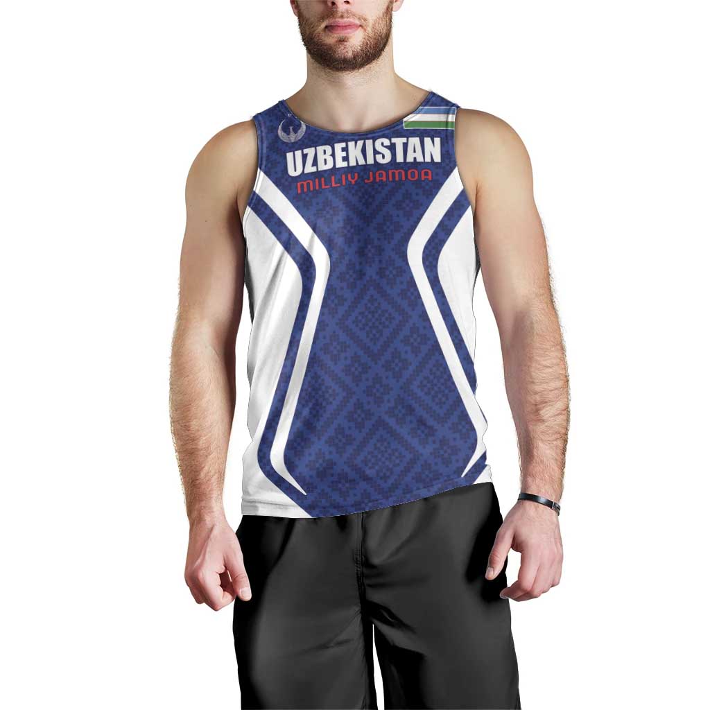Custom Football Uzbekistan Men Tank Top Milliy Jamoa Blue Version - Wonder Print Shop