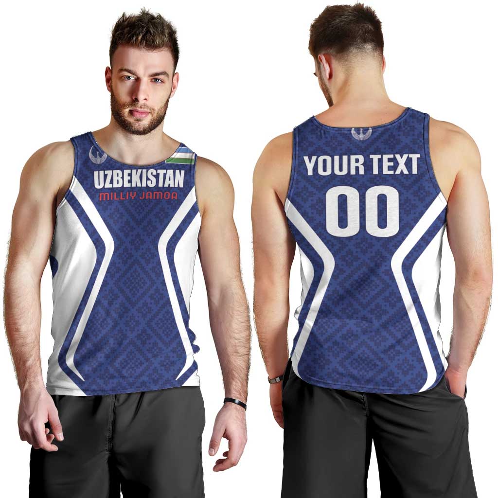 Custom Football Uzbekistan Men Tank Top Milliy Jamoa Blue Version - Wonder Print Shop