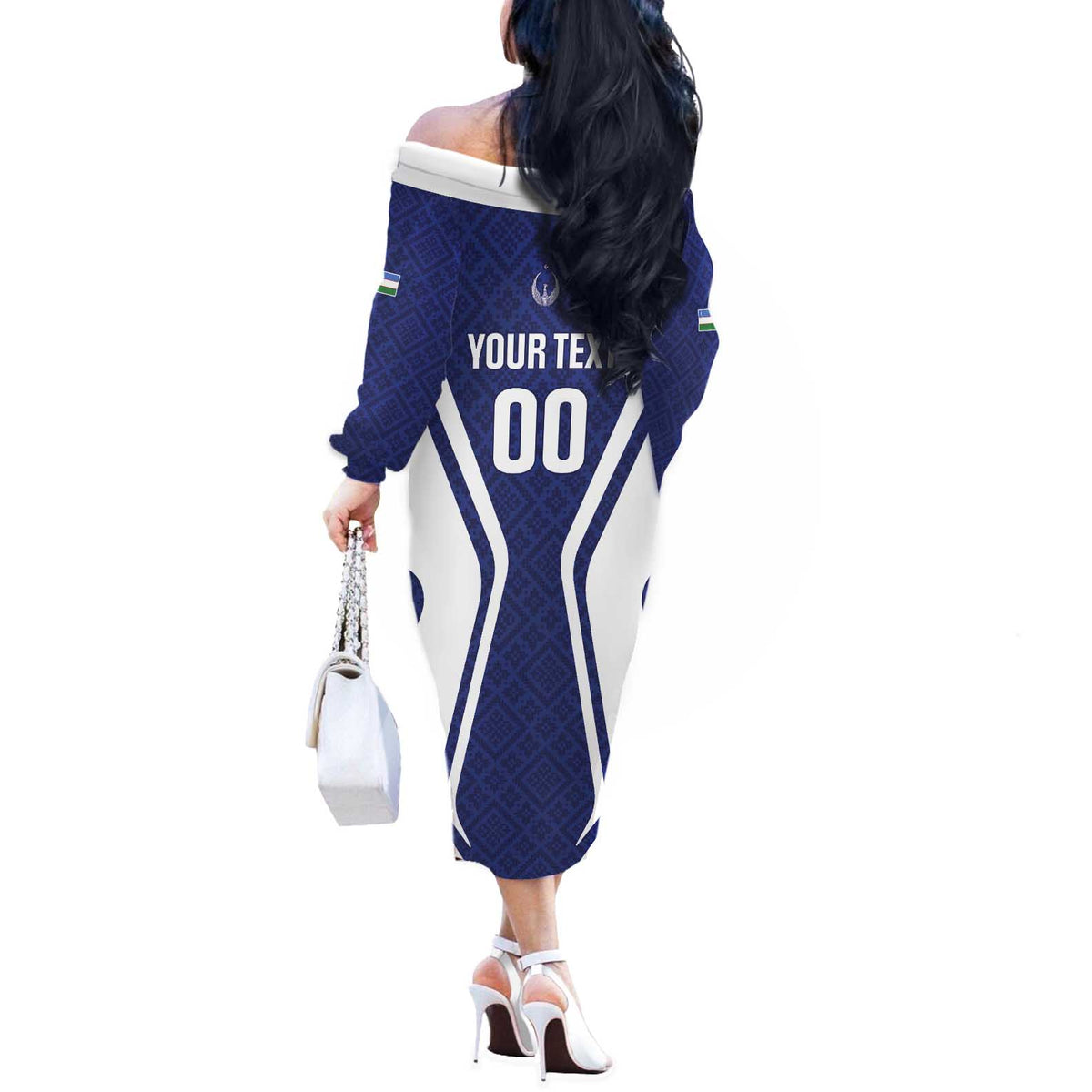 Custom Football Uzbekistan Off The Shoulder Long Sleeve Dress Milliy Jamoa Blue Version - Wonder Print Shop