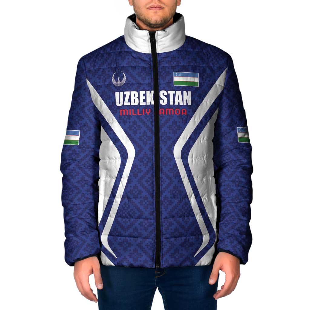 Custom Football Uzbekistan Padded Jacket Milliy Jamoa Blue Version - Wonder Print Shop