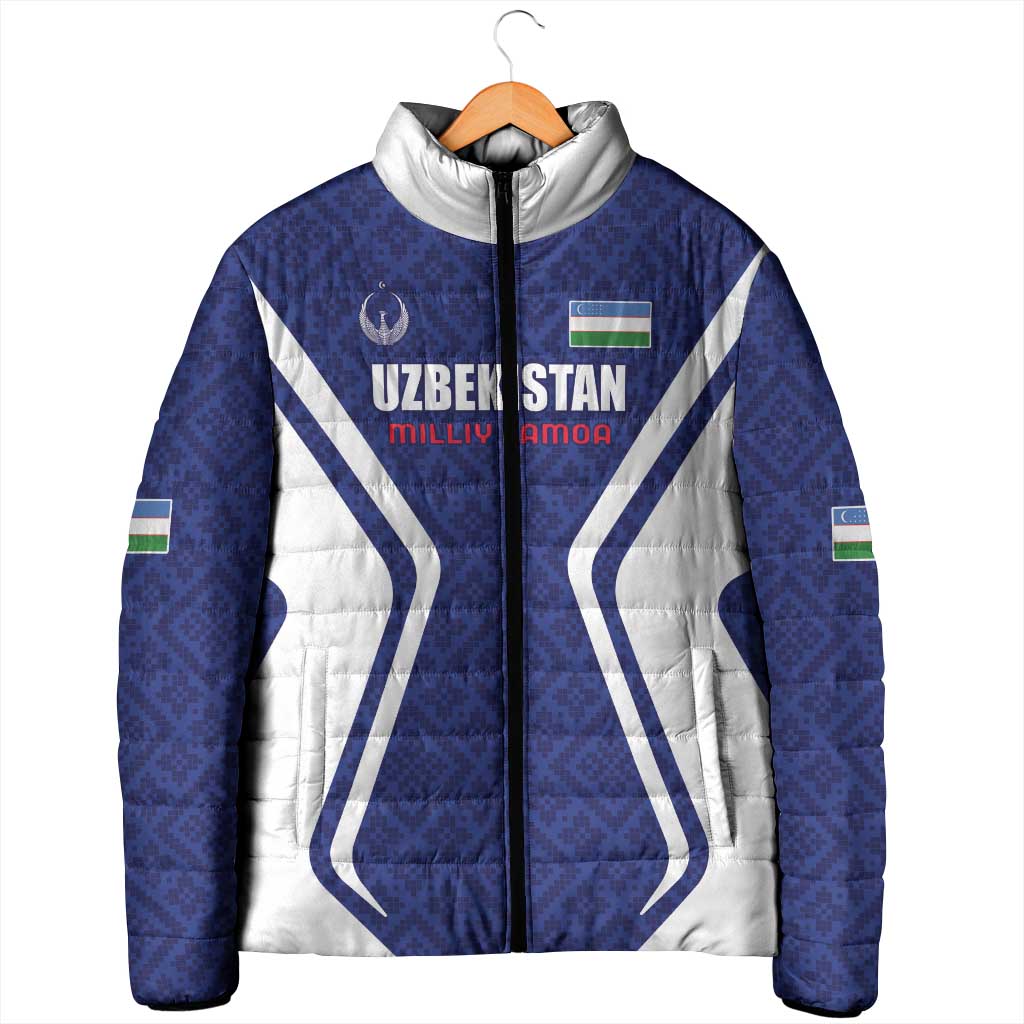 Custom Football Uzbekistan Padded Jacket Milliy Jamoa Blue Version - Wonder Print Shop