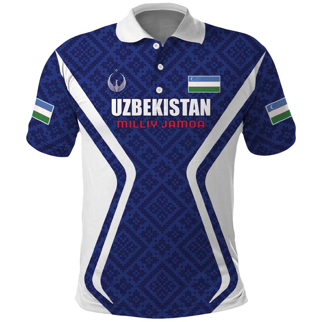 Custom Football Uzbekistan Polo Shirt Milliy Jamoa Blue Version - Wonder Print Shop