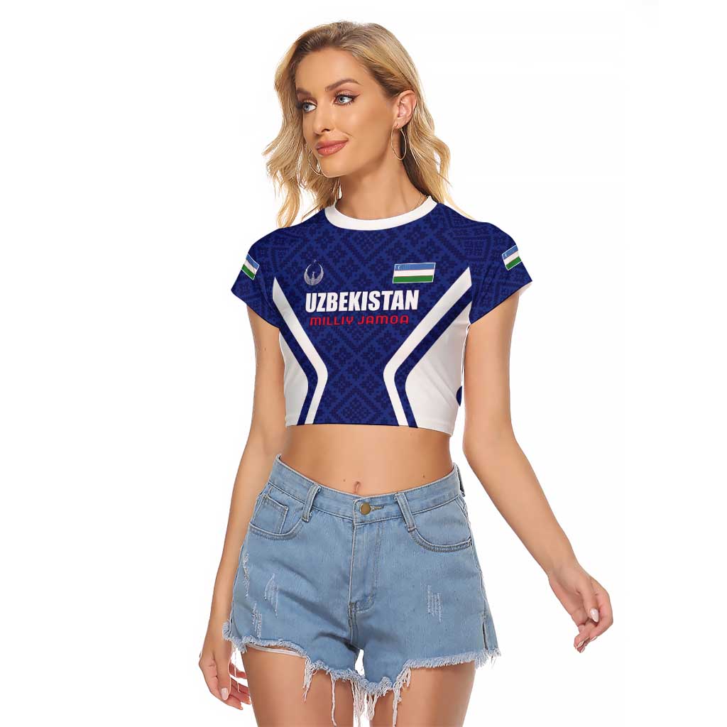 Custom Football Uzbekistan Raglan Cropped T Shirt Milliy Jamoa Blue Version - Wonder Print Shop
