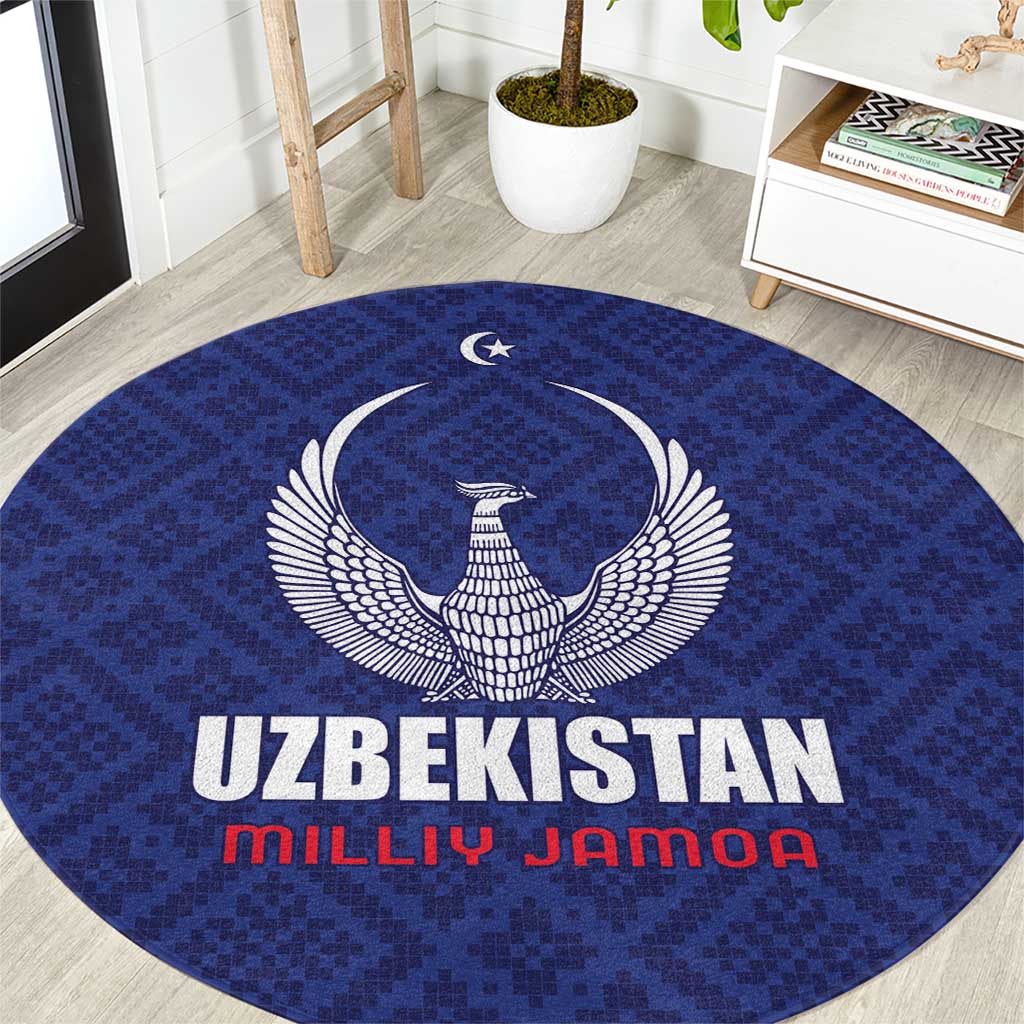 Football Uzbekistan Round Carpet Milliy Jamoa Blue Version - Wonder Print Shop