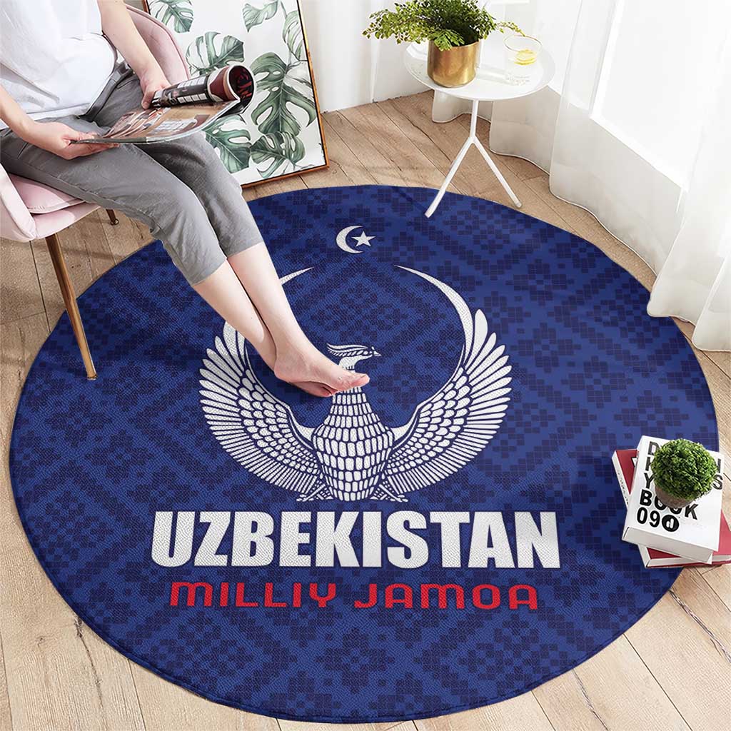 Football Uzbekistan Round Carpet Milliy Jamoa Blue Version - Wonder Print Shop