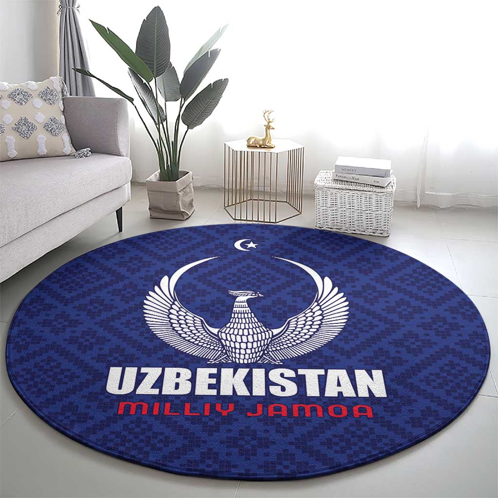 Football Uzbekistan Round Carpet Milliy Jamoa Blue Version - Wonder Print Shop