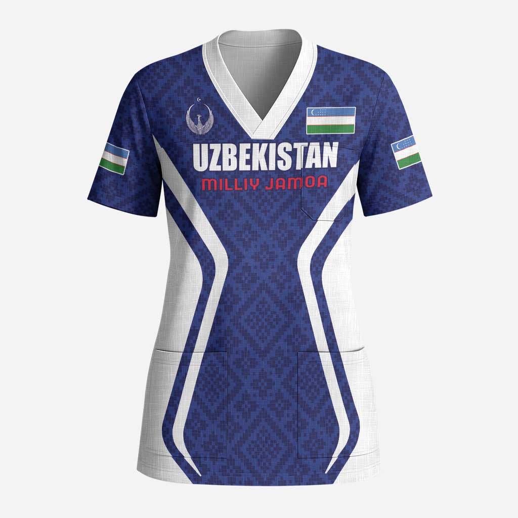 Custom Football Uzbekistan Scrub Top Milliy Jamoa Blue Version - Wonder Print Shop