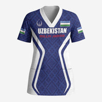 Custom Football Uzbekistan Scrub Top Milliy Jamoa Blue Version - Wonder Print Shop