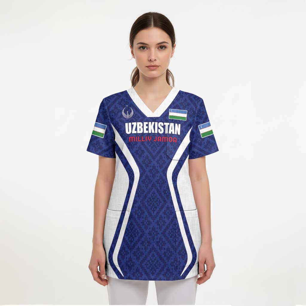 Custom Football Uzbekistan Scrub Top Milliy Jamoa Blue Version - Wonder Print Shop