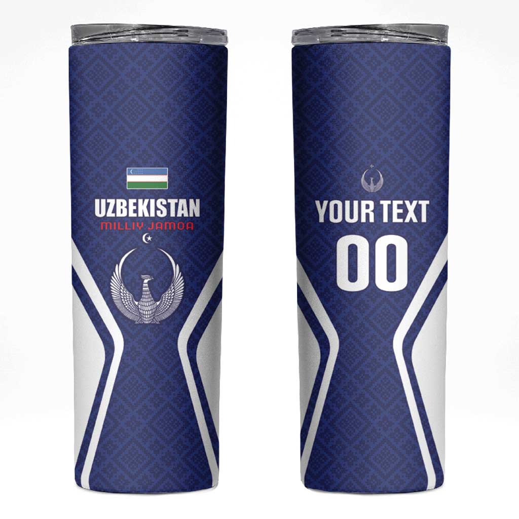 Custom Football Uzbekistan Skinny Tumbler Milliy Jamoa Blue Version - Wonder Print Shop