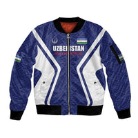 Custom Football Uzbekistan Sleeve Zip Bomber Jacket Milliy Jamoa Blue Version - Wonder Print Shop