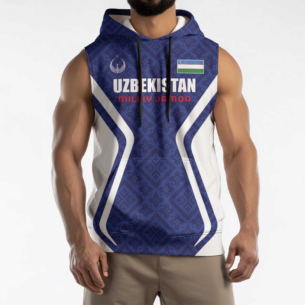 Custom Football Uzbekistan Sleeveless Hoodie Milliy Jamoa Blue Version - Wonder Print Shop