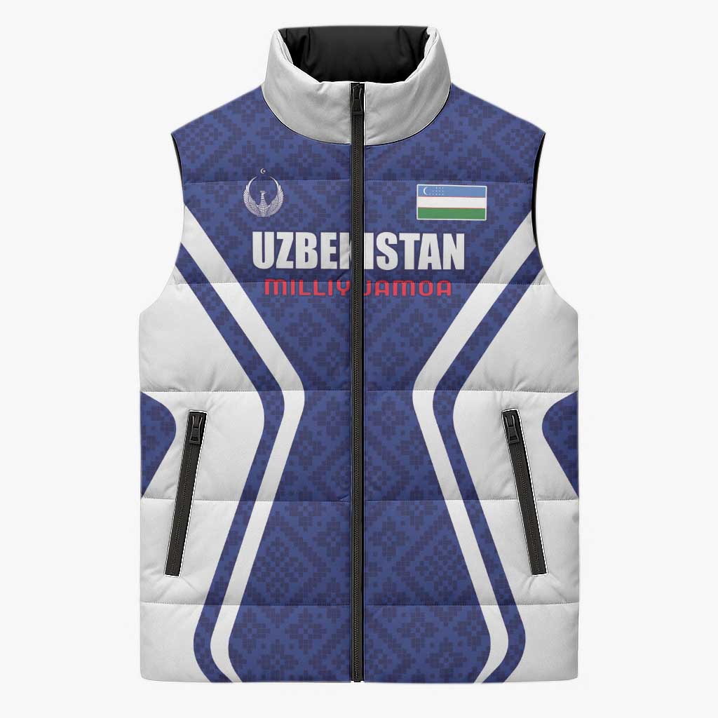 Custom Football Uzbekistan Sleeveless Puffer Jacket Milliy Jamoa Blue Version - Wonder Print Shop