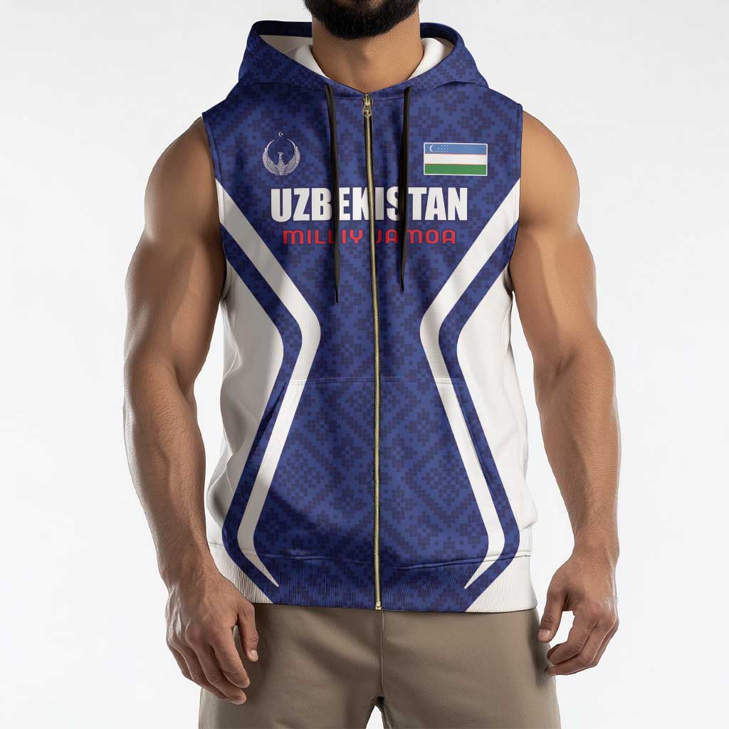 Custom Football Uzbekistan Sleeveless Zip Hoodie Milliy Jamoa Blue Version - Wonder Print Shop