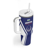 Custom Football Uzbekistan Tumbler With Handle Milliy Jamoa Blue Version - Wonder Print Shop